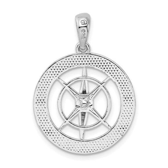 925 Sterling Silver Nautical Polished Moveable Needle Compass Pendant - Unisex - Picture 4 of 4